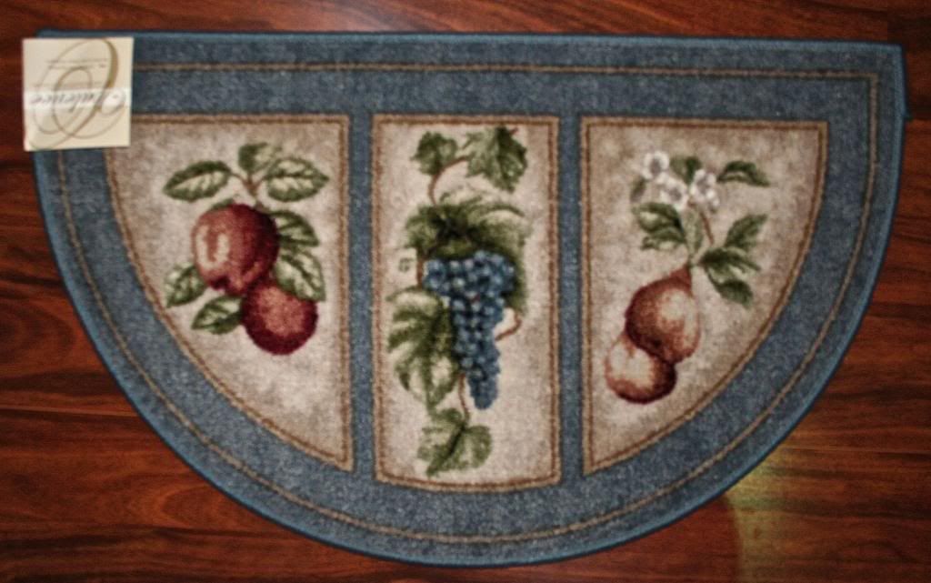 5' Octagon Kitchen Fruits Lite Blue Beige Area Rug Washable Grapes